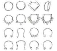 Besteel Lot de 16 anneaux de septum hypoallergéniques en acier chirurgical 16 g 8 mm pour petite lèvre, cartilage, hélix, daith, bijoux de piercing pour homme et femme