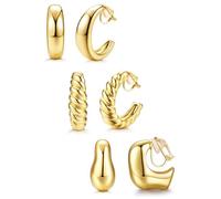 BESTEEL Lot de 3 paires de boucles d'oreilles à clip pour femme - Hypoallergéniques - Plaqué or 14 carats - Grosse goutte d'eau - Faux bijoux - Oreilles non percées, Zinc, Pas de pierre précieuse
