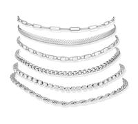 Besteel Lot de 6 bracelets de cheville pour femme - Étanche - Plaqué or 14 carats - Ne ternit pas - Hypoallergénique - Chaîne à maillons cubains - Cadeau de plage réglable, 7"-11", Métal, Zircone
