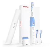 BESTEK Brosse à dents électrique étanche IPX7, nettoyage puissant, brosse à dents rechargeable avec plusieurs modes et minuterie intelligente, 2 têtes de brosse de rechange et 1 étui de voyage - Rose