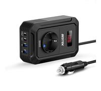 BESTEK Convertisseur 12V vers 220V/230V/240V 200W avec Prise Allume-Cigare, 4 Ports USB et 1 Prise EU. Idéal pour Voiture et Camping, Multi-Protections. Design Noir Compact et performant Onduleur