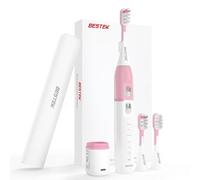 BESTEK Sonic Brosse à dents électrique avec étanchéité IPX7, nettoyage puissant, brosse à dents rechargeable avec plusieurs modes et minuterie intelligente, 2 têtes de brosse de rechange et 1 étui de