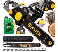 BESTEN Tronçonneuse à bois électrique 2400W Lubrification automatique, Tension de chaîne sans outil, Frein de sécurité, Guide 40cm