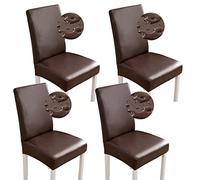 Bestenrose Housses pour Chaises de Salle à Manger en Cuir Synthétique Imperméables et Élastiques pour Salle à Manger Housses Universelles pour Maison, Bureau, Restaurant (4 Unités, café)