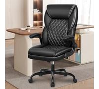 BestEra Executive Fauteuil de bureau ergonomique en cuir à dossier haut avec bras relevables et soutien lombaire avec fonction bascule Noir