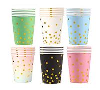Bestevery 60 Pièces Gobelet Carton, Goblets Carton Jetables, Gobelets Carton Noel, Gobelets Jetable, Gobelets en Papier mit Pois Dorés, pour Café, Thé, Mariage, Fournitures Fête, 250ml