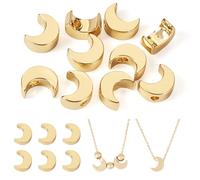 Bestewelry 10 pièces de perles en laiton doré en forme de lune, véritables perles intercalaires plaquées or 18 carats pour la fabrication de bijoux, 7 x 4 mm