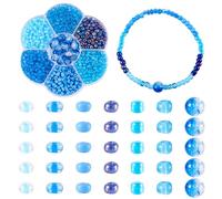 Bestewelry Kit de perles de rocaille en verre craquelé de 8 mm pour bracelets, 7 styles, petites perles rondes translucides avec perles en verre craquelé de 8 mm pour la fabrication de bijoux - Bleu
