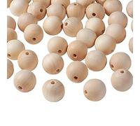 Bestewelry Lot de 10 perles rondes en bois naturel pour macramé, tresses, chapelet, fabrication de bijoux - 30 mm