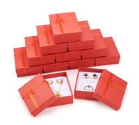 Bestewelry Lot de 12 boîtes à bijoux rectangulaires en carton avec nœud papillon pour emballage de bijoux ou colliers, boucles d'oreilles, bagues 9,9 x 7,9 x 3,9 cm - Rouge