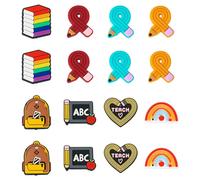 Bestewelry Lot de 16 perles focales en silicone - 8 styles - Thème scolaire - Jolies perles plates en silicone pour stylos, porte-clés, colliers, bracelets, loisirs créatifs, fabrication de bijoux