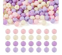 Bestewelry Lot de 191 perles rondes en acrylique de 8 mm, 4 couleurs, style caoutchouteux, perles imitation silicone rondes, perles d'espacement en plastique rose, violette, blanche, pour la