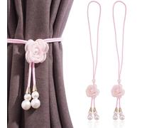Bestewelry Lot de 2 embrasses de rideaux réglables en forme de fleur rose 505 mm pour rideaux de salon, chambre à coucher, décoration murale de la maison et du bureau