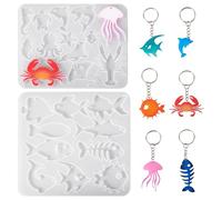 Bestewelry Lot de 2 moules en silicone 3D sur le thème de l'océan, animaux de l'océan, moules en résine époxy, crabe, poisson pour la fabrication de bijoux sur le thème de l'été