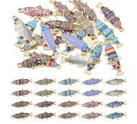 Bestewelry Lot de 20 breloques en forme de poisson en émail doré à dos plat pour fabrication de bijoux - 10 couleurs, Métal