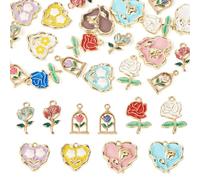 Bestewelry Lot de 20 pendentifs en forme de rose en émail en forme de cœur pour la Saint-Valentin, colliers, bracelets, boucles d'oreilles, fabrication de bijoux