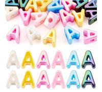 Bestewelry Lot de 20 perles en acrylique avec lettre européenne - Placage UV - Perles opaques à grand trou - Lettres de l'alphabet majuscules colorées - Pour la fabrication de porte-clés et de bijoux