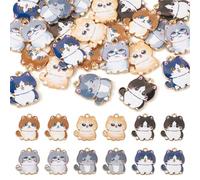 Bestewelry Lot de 24 breloques en émail en forme de chat mignon pour fabrication de bijoux - 6 couleurs - Motif chat - Dos plat - Pour fabrication de bijoux - 6 couleurs - Métal, Fat Cat-24Pcs, Métal,