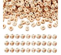 Bestewelry Lot de 250 perles carrées en bois avec lettres de l'alphabet A/E/I/O/U pour la fabrication de bijoux - 10 mm