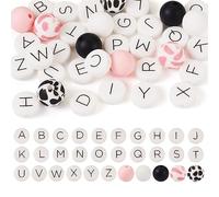 Bestewelry Lot de 36 perles rondes en silicone avec lettres de l'alphabet de A à Z pour fabrication de bijoux