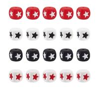 Bestewelry Lot de 40 perles carrées en silicone en forme d'étoile - 12 mm - Perles focales cubiques noires blanches et rouges - Perles en caoutchouc pour la fabrication de bijoux