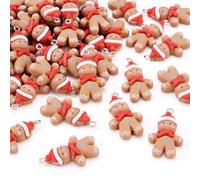 Bestewelry Lot de 50 breloques sur le thème de Noël en forme de bonhomme en pain d'épices rouge opaque en résine marron sable avec boucles en fer platine pour fabrication de bijoux, Sandy Brown