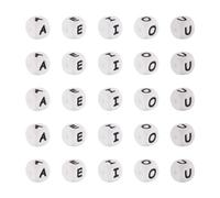 Bestewelry Lot de 50 perles cubiques en silicone avec lettres de l'alphabet A E I O U 12 mm pour la fabrication de bijoux