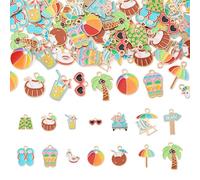 Bestewelry Lot de 56 pendentifs en alliage émaillé sur le thème de la plage - Pendentifs dorés en forme de noix de coco pour colliers, bracelets, boucles d'oreilles, bijoux