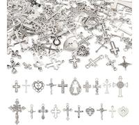 Bestewelry Pendentifs croix en métal plaqué or religion croix pendentif pave zircon cubique pendentif chapelet bricolage bracelet collier porte-clés artisanat fabrication de bijoux, Métal