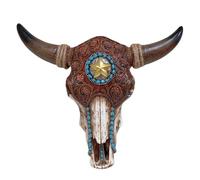 BestGiftEver Bull Skull with Tooled Leather Southwest Home Decor Wall Hanging Decoration - Rustic Bull Skull Wall Sculpture - Native American Indian Style Home Decor with Tooled Leather Look