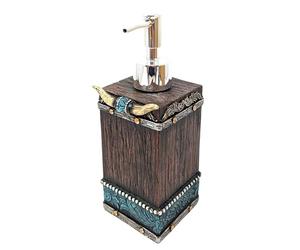BestGiftEver Southwestern Distributeur de Savon - Accessoires de Salle de Bain Cowboy - Cornes artificielles et Pompe à Savon inspirée du Cuir usé - Décoration d'intérieur Indienne - Distributeur de