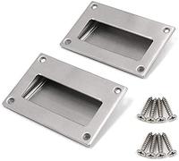 Bestgle 2 Pack Moderne Poignée de Porte en Acier Inoxydable Poignée de Meuble Encastrée Cachée Tiroir de Quincaillerie Rectangulaire Intégré Pour Armoire de Cuisine 128X83MM Avec 8PCS Vis