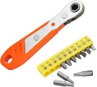 Bestgle Mini Clés à Cliquet 1/4" Entraînement Couple Tournevis Cruciforme avec 10 Mini Embout de Vis Mini Tournevis Décalé Réversible à Cliquet pour Réparation Automobile