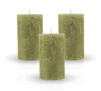 Bestgoodies Lot de 3 bougies piliers rustiques - Olive - Différentes couleurs/tailles - Longue durée de combustion - Sans parfum - Bougie décorative - Bougie de l'Avent