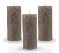 Bestgoodies Lot de 3 bougies piliers, rustiques, taupe, différentes couleurs/tailles, longue durée de combustion, antique, sans parfum, bougie décorative, bougie de l'Avent