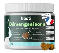 BESTI Démangeaisons Chien - 120 Compléments Anti-Grattages, Mordillements | Calme les Irritations, Réduit les Rougeurs, Poil Brillant - Marque Française Premium, Formule Vétérinaire - Au Saumon - 300g