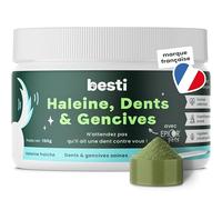 BESTI - Haleine, Dents & Gencives | Poudre Dentaire pour Chiens | Anti-Tartre, Mauvaise Haleine | Pré Post Probiotiques Naturels | Marque Française - Formule Vétérinaire | Eucalyptus | 75 Doses | 150g