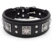 Bestia Eros Collier De Chien en Cuir Véritable. Moyen. | Taille L - pose d'un col de 50-60 cm, pour grandes et moyennes races, Noir/Noir