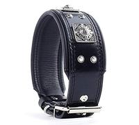 Bestia Eros Collier De Chien en Cuir Véritable. Moyen. | Taille M - pose d'un col de 42,5 - 52,5 cm, pour grandes et moyennes races, Noir/Noir