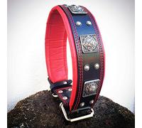 Bestia Eros Collier De Chien en Cuir Véritable. Moyen. | Taille XXL - pose d'un col de 65 - 75 cm, pour grandes et moyennes races, Noir/Rouge