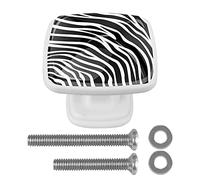 BestIdeas Lot de 4 boutons de tiroir carrés avec imprimé zèbre noir et blanc de 30 mm pour placard de cuisine, armoire, commode, porte, meubles, décoration d'intérieur