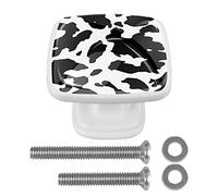BestIdeas Lot de 4 boutons de tiroir carrés de 30 mm avec motif de vache abstrait pour placard, armoire, commode, porte, meubles de décoration d'intérieur