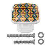 BestIdeas Lot de 4 boutons de tiroir carrés de 30 mm avec motifs géométriques jaunes pour placard, armoire, commode, porte, meubles de décoration d'intérieur