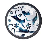 BestIdeas Lot de 4 boutons de tiroir ronds 30 mm Motif ciel étoilé et chats pour chambre à coucher, armoire, porte de cuisine