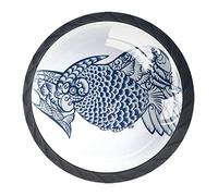 BestIdeas Lot de 4 boutons de tiroir ronds en porcelaine Bleu et blanc 30 mm