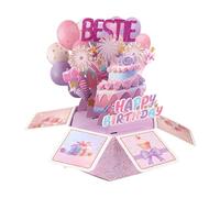 Bestie Carte d'Anniversaire Pop Up, Drôle Carte de Vœux Anniversaire 3D avec Enveloppe Cadeau Créatif pour Meilleure Amie Filles Femmes Décoration de Fête Souvenir(Style Rose Violette)