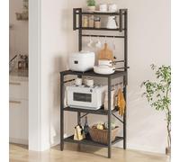 Bestier Étagère de cuisine debout, étroite, 60 x 42 x 148 cm, avec 8 crochets, cadre en acier rustique, étagère pour micro-ondes (noir)