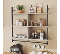 Bestier Étagère Suspendue Industrielle 3 Niveaux 105cm, Étagère Murale en Bois avec Crochets pour Rangement Salon, Cuisine, Balcon (Blanc, 105 x 23.8 x 93.98 cm)