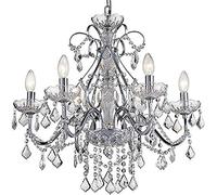 BESTIER Maria Theresa Moderne En Cristal Clair Pendentif Lustre Éclairage LED Plafonnier Luminaire Pour Salle À Manger Salle De Bains Chambre À Coucher Salon 6 E14 Ampoules Requis H65cm X D60cm