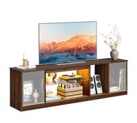 Bestier Meuble TV Moderne pour téléviseur 75/80 Pouces, Centre multimédia LED avec Portes acryliques et étagère en Verre réglable, Console multimédia 70 Pouces pour PS5, pour Salon, Noyer Ancona